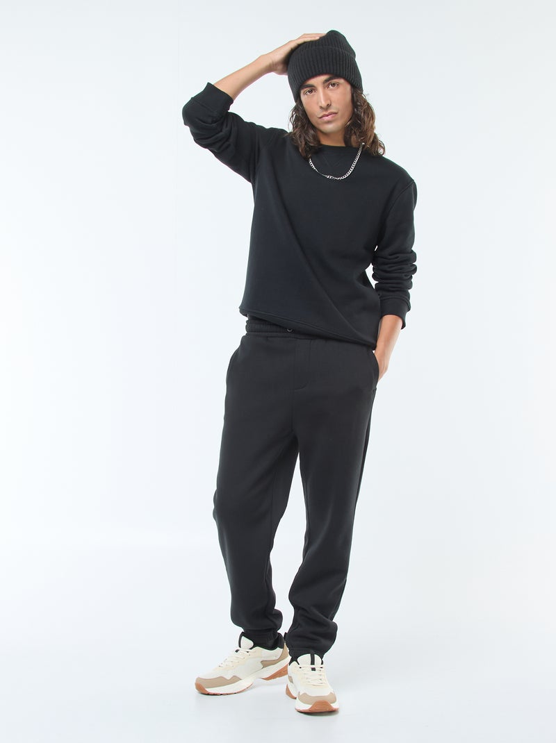 Pantalon jogging uni avec cordons de serrage à la taille Noir - Kiabi