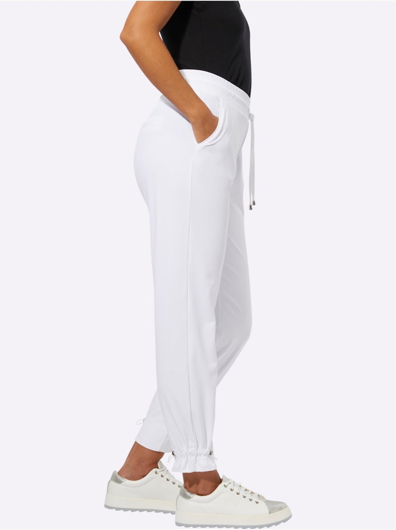 Pantalon jogpant à taille élastique et poches latérales - Taille courte - Helline Blanc - Kiabi