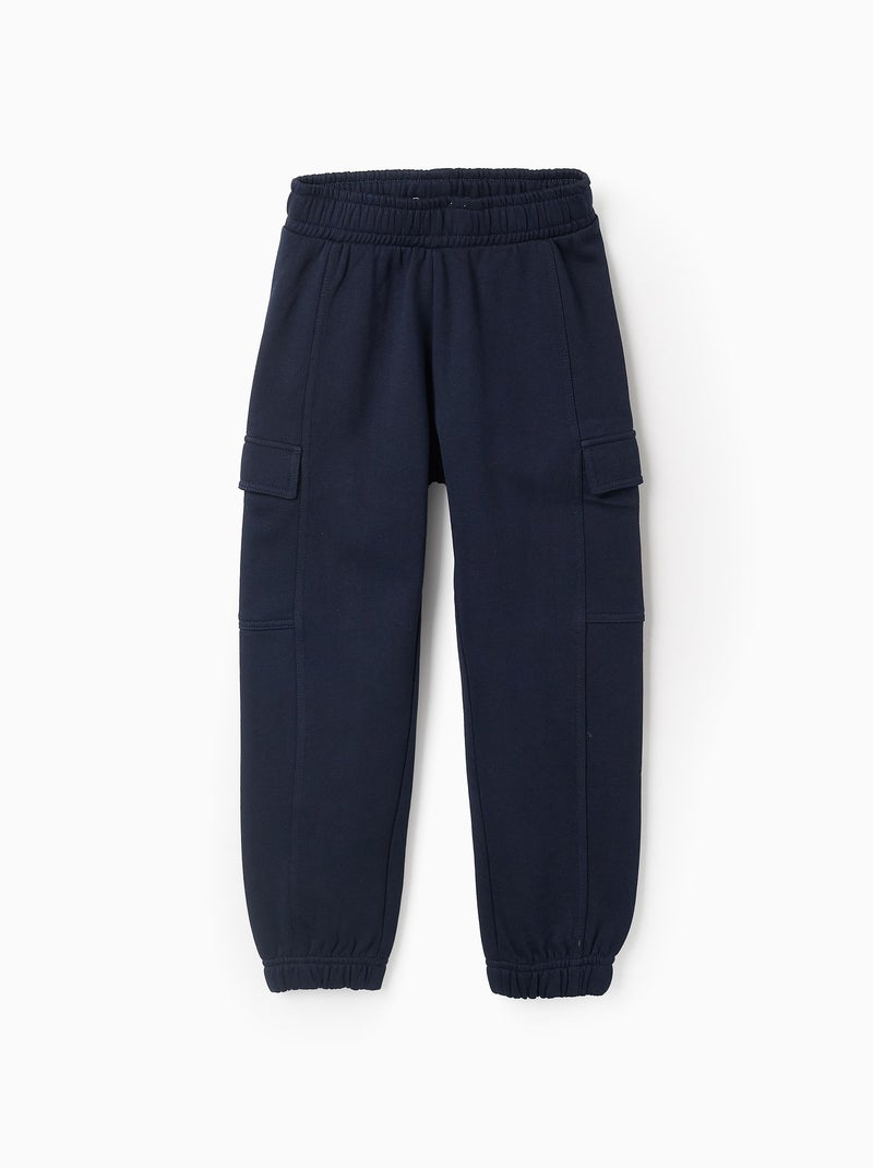 Pantalon Jogpant en Coton avec Poches Cargo Bleu foncé - Kiabi