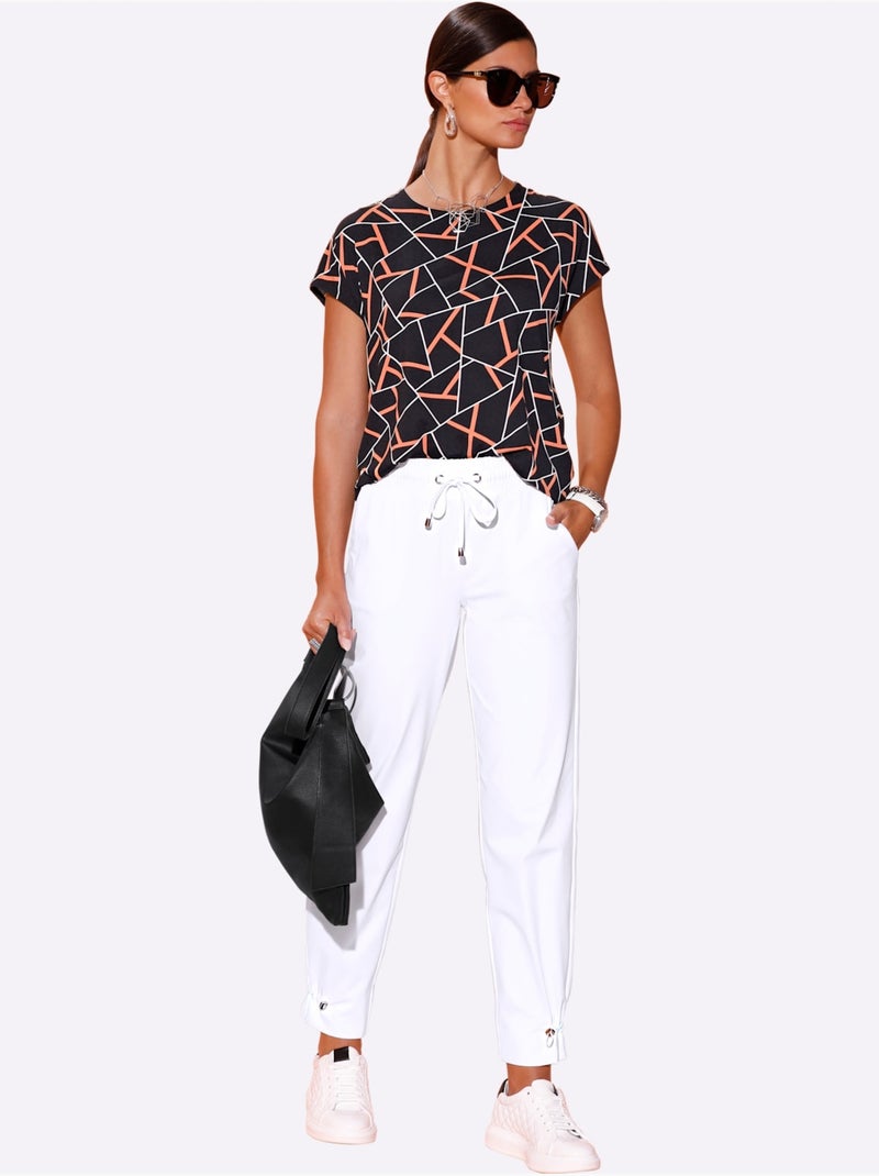 Pantalon jogpant en jersey extensible avec ceinture élastique - Taille standard - Helline Blanc - Kiabi