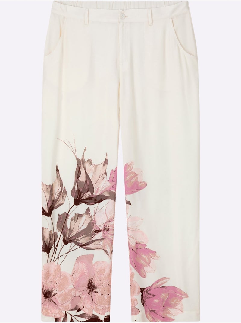 Pantalon Joli Motif Floral - Taille Standard - Sheego Ivoire - Kiabi