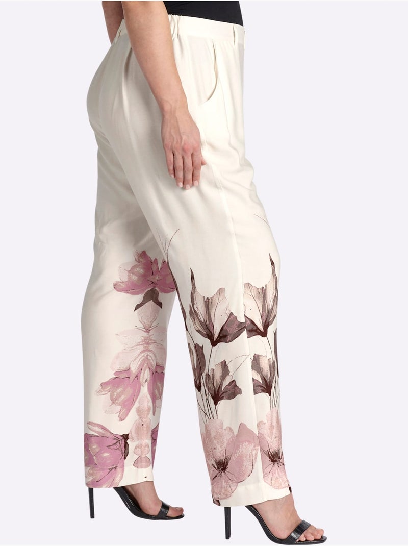 Pantalon Joli Motif Floral - Taille Standard - Sheego Ivoire - Kiabi