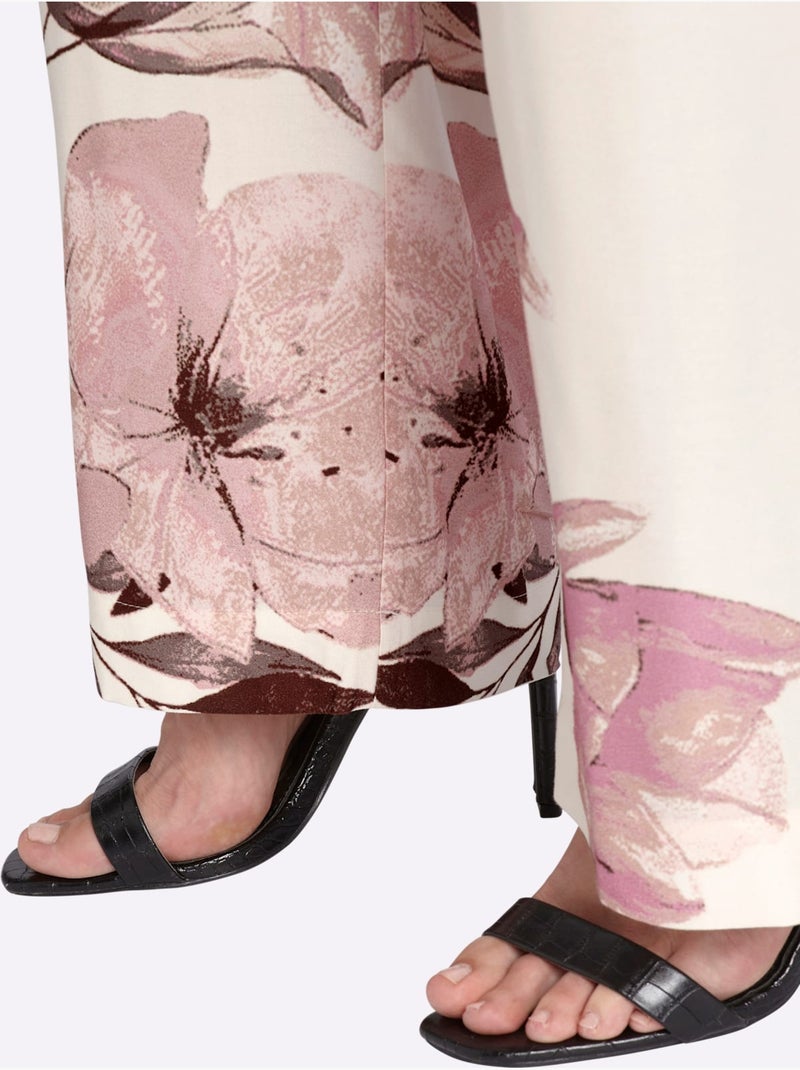 Pantalon Joli Motif Floral - Taille Standard - Sheego Ivoire - Kiabi