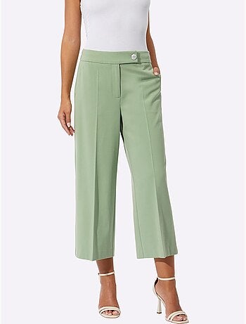 Pantalon jupe culotte uni en polyester recyclé avec plis - Taille courte - Helline