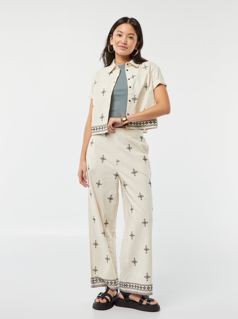 Pantalon large 3/4 avec broderies BEIGE - Kiabi