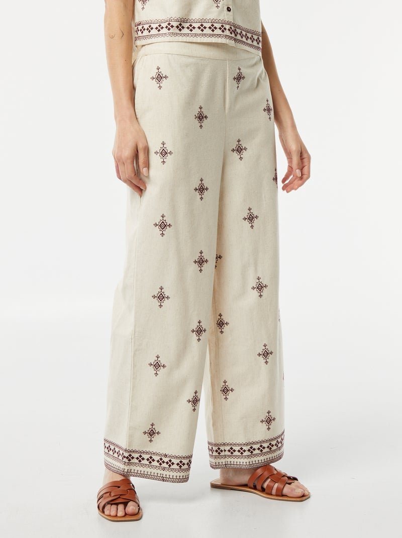 Pantalon large 3/4 avec broderies BEIGE - Kiabi