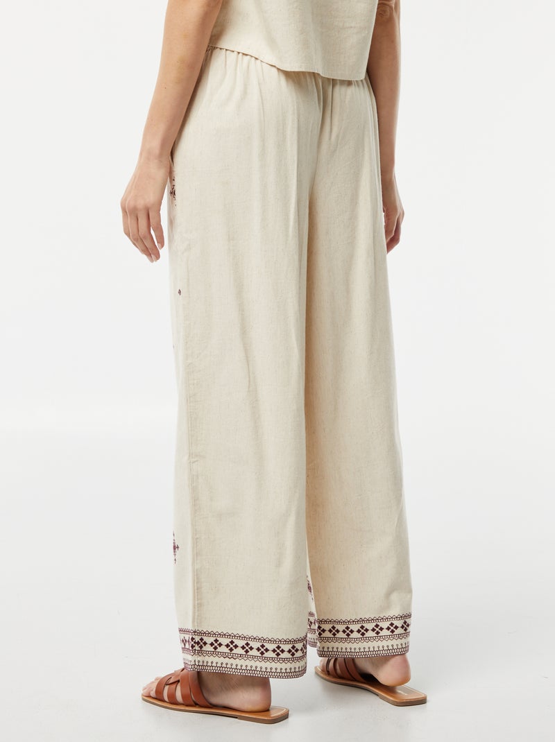 Pantalon large 3/4 avec broderies BEIGE - Kiabi