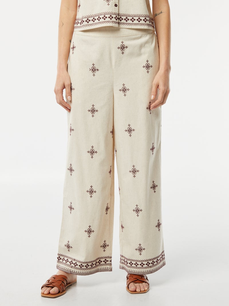 Pantalon large 3/4 avec broderies BEIGE - Kiabi