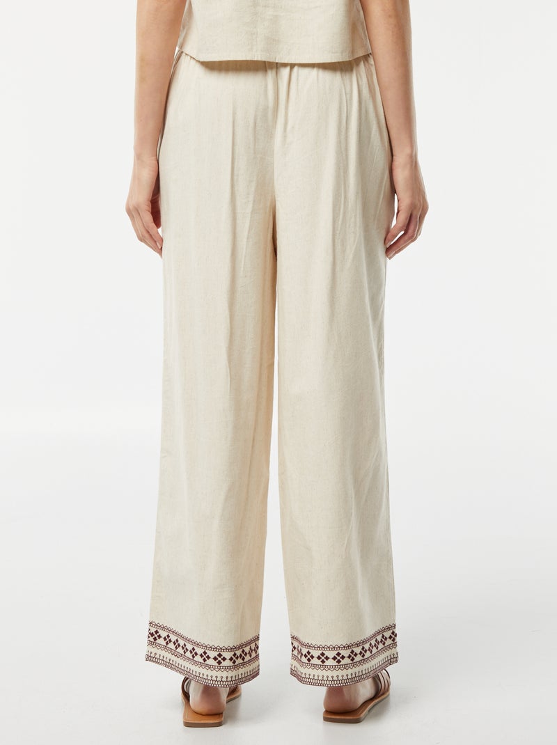 Pantalon large 3/4 avec broderies BEIGE - Kiabi