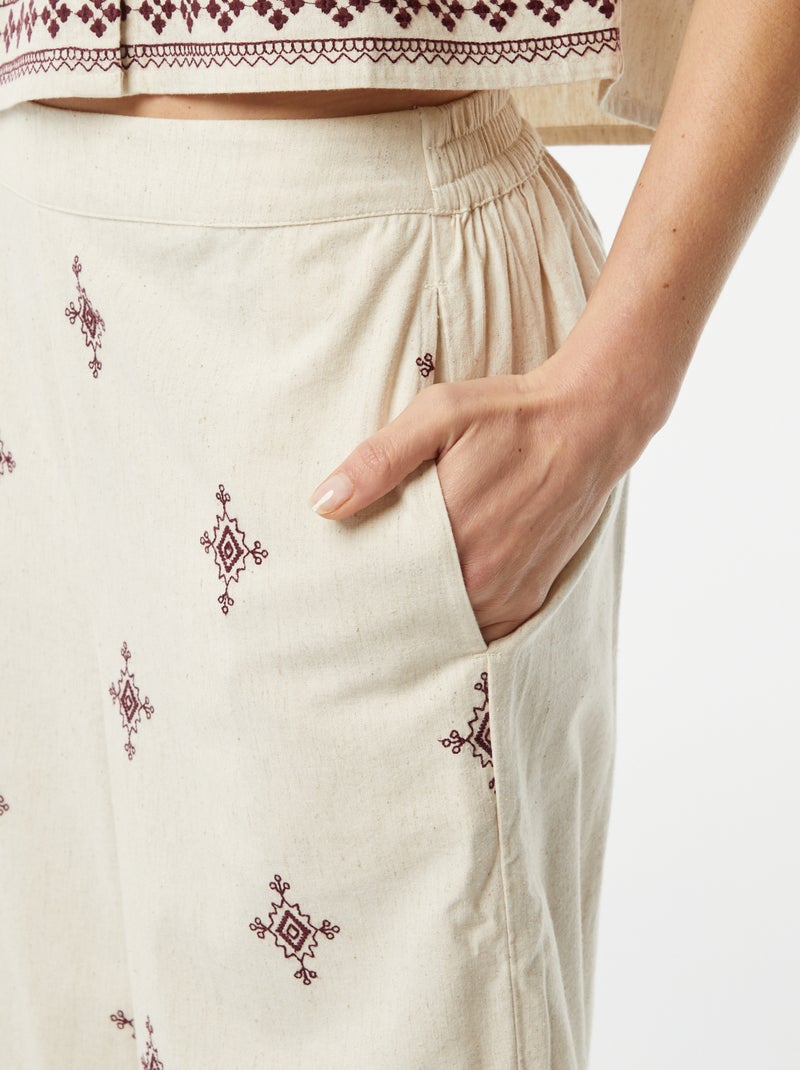 Pantalon large 3/4 avec broderies BEIGE - Kiabi