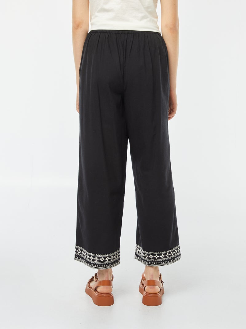Pantalon large 3/4 avec broderies NOIR - Kiabi