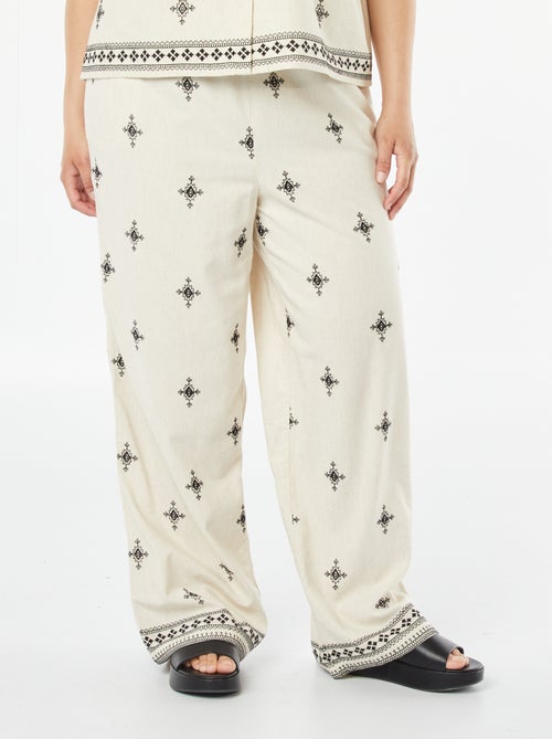 Pantalon large 3/4 brodé - Kiabi