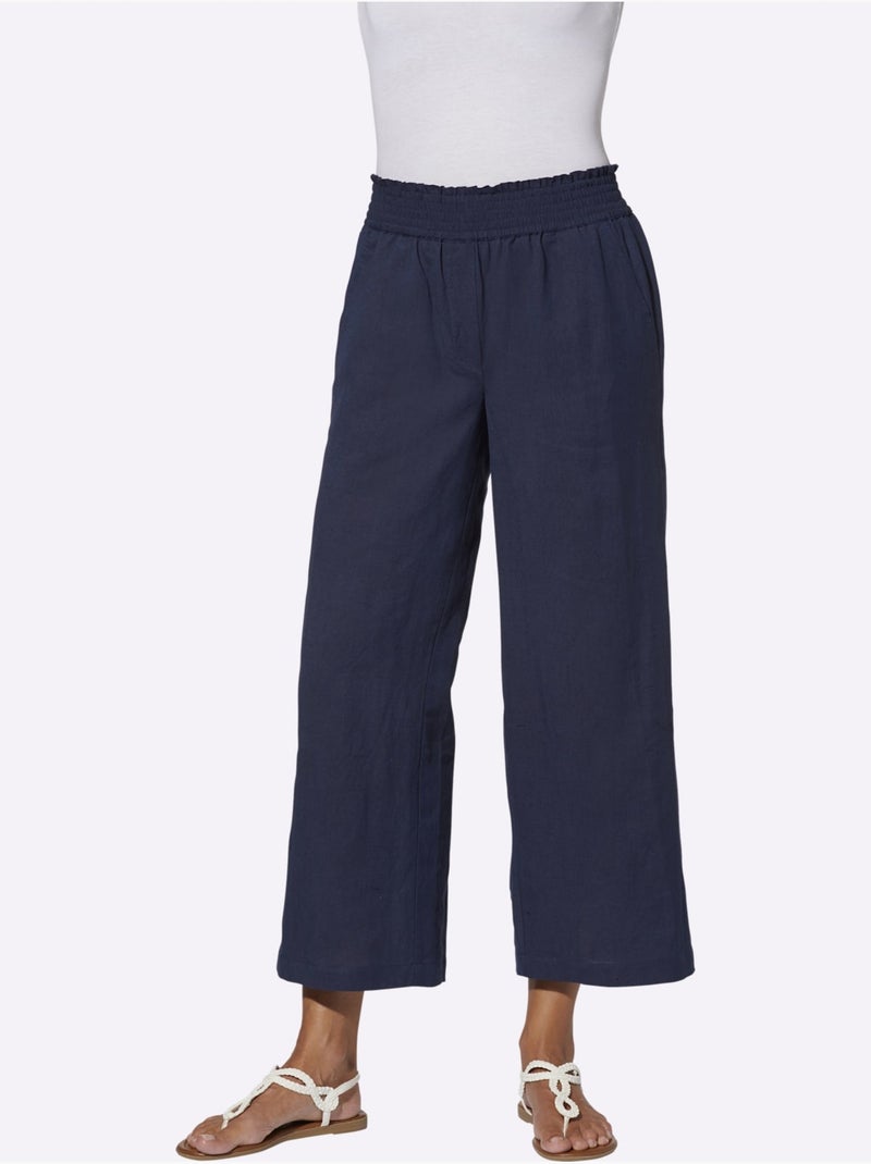 Pantalon Large 55% Lin - Taille Standard - Witt Bleu marine - Kiabi