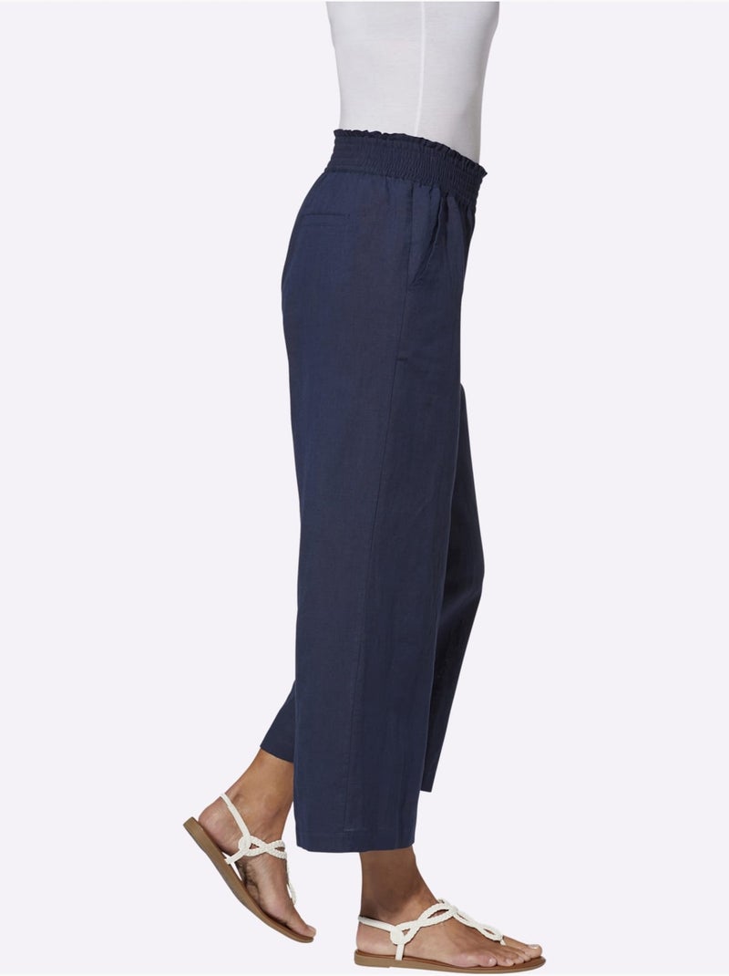 Pantalon Large 55% Lin - Taille Standard - Witt Bleu marine - Kiabi