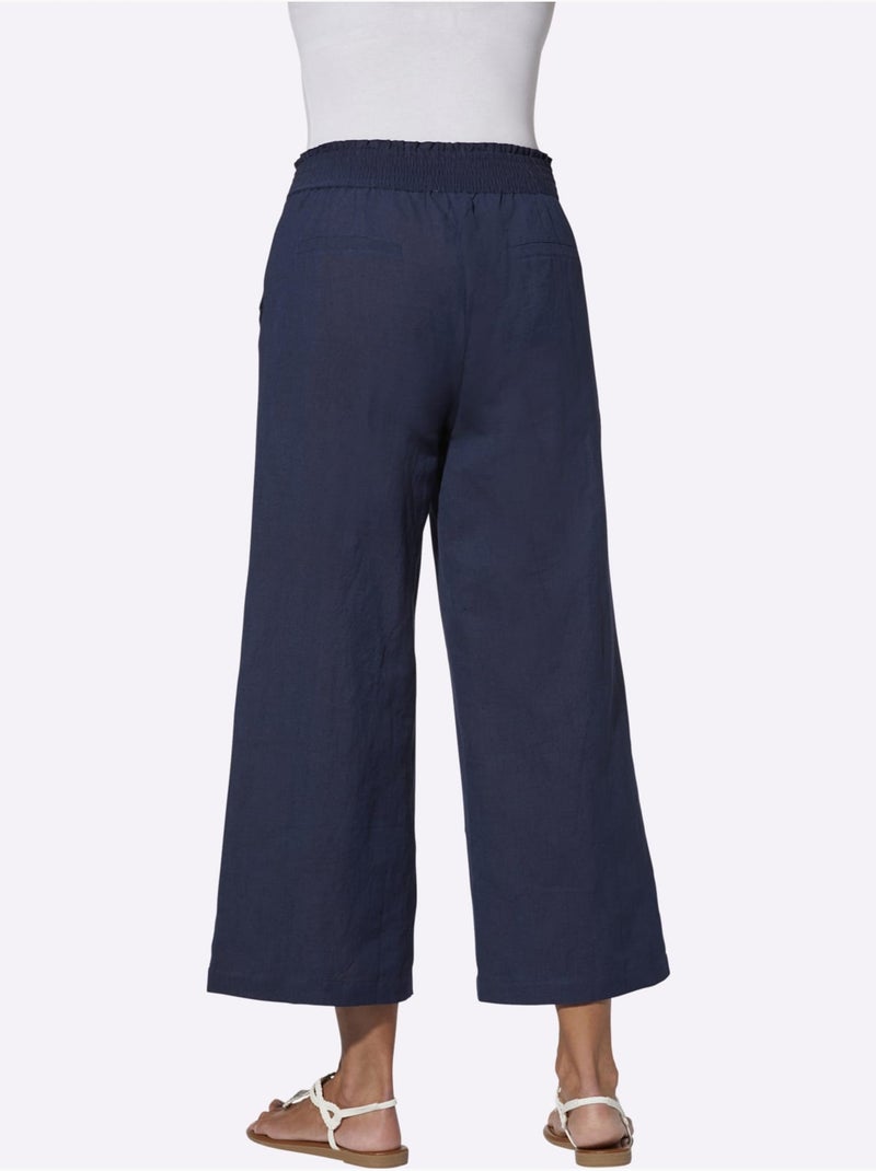 Pantalon Large 55% Lin - Taille Standard - Witt Bleu marine - Kiabi