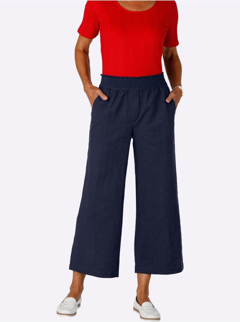 Pantalon Large 55% Lin - Taille Standard - Witt Bleu marine - Kiabi
