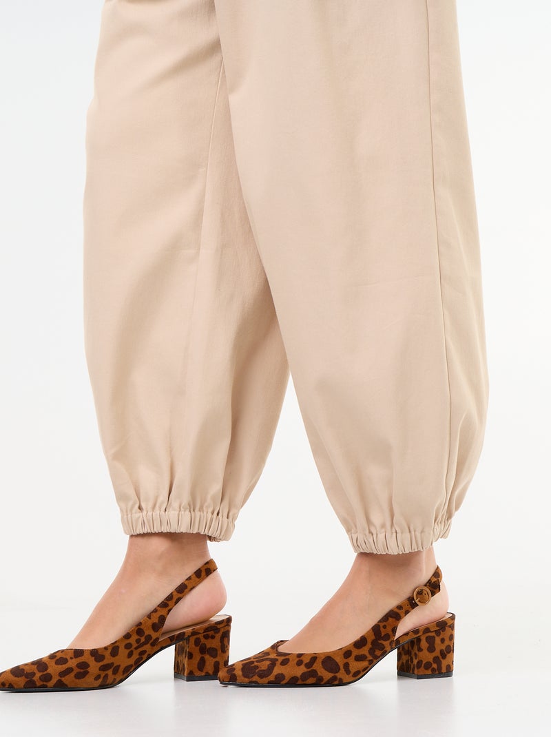 Pantalon large à base élastiquée Beige - Kiabi