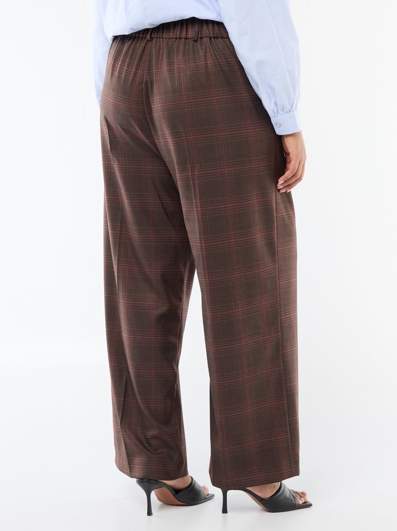 Pantalon large à carreaux Marron - Kiabi