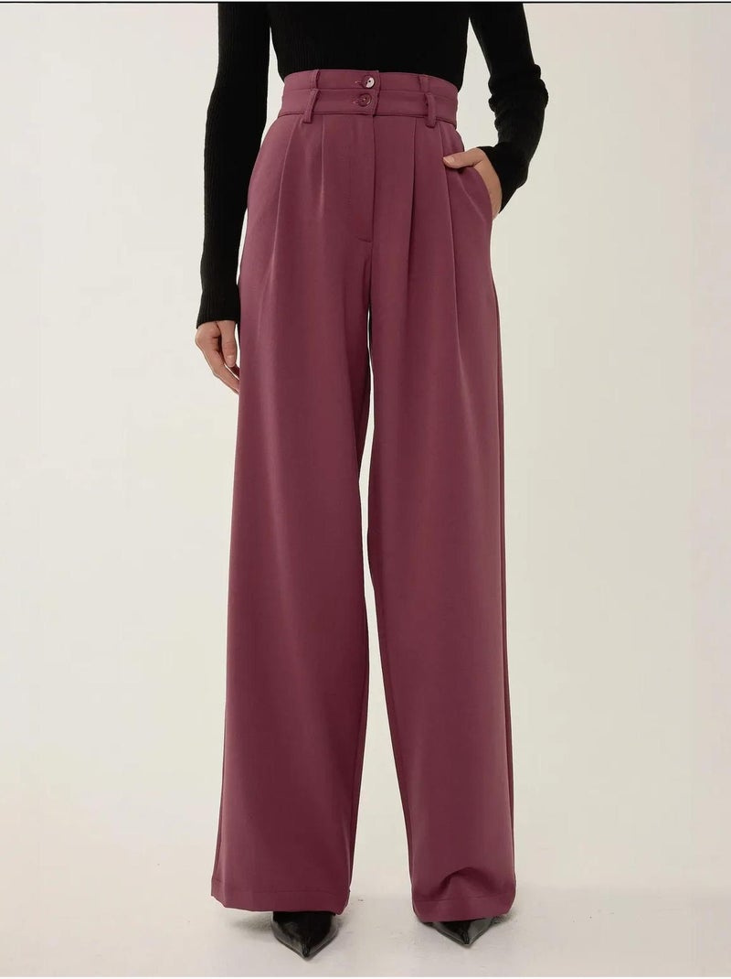Pantalon large à double taille Rouge bordeaux - Kiabi