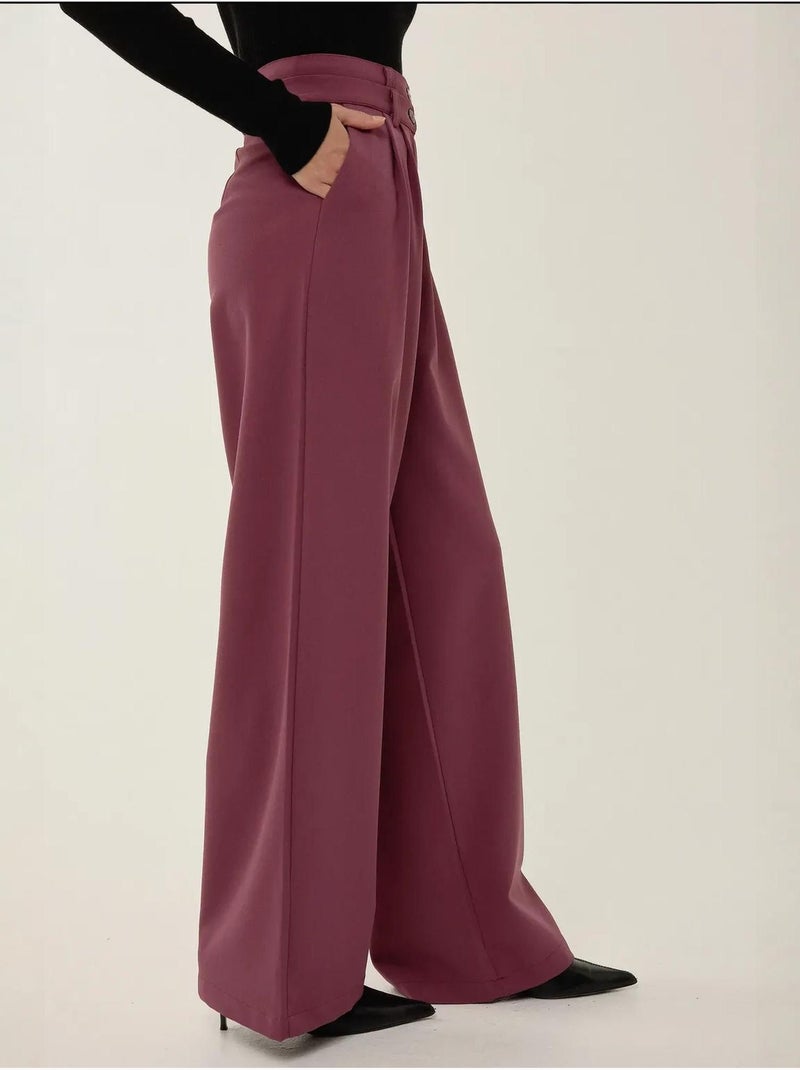 Pantalon large à double taille Rouge bordeaux - Kiabi