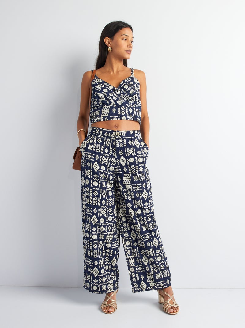 Pantalon large à imprimé ethnique Bleu - Kiabi