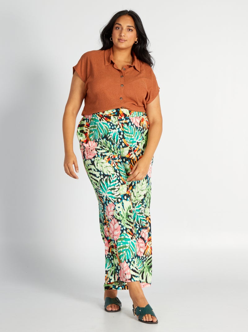 Pantalon large à imprimé maxi-fleuri Vert imprimé - Kiabi