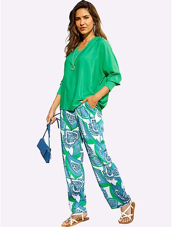 Pantalon large à imprimé paisley avec ceinture élastique et poches - Taille standard - Moda Vilona