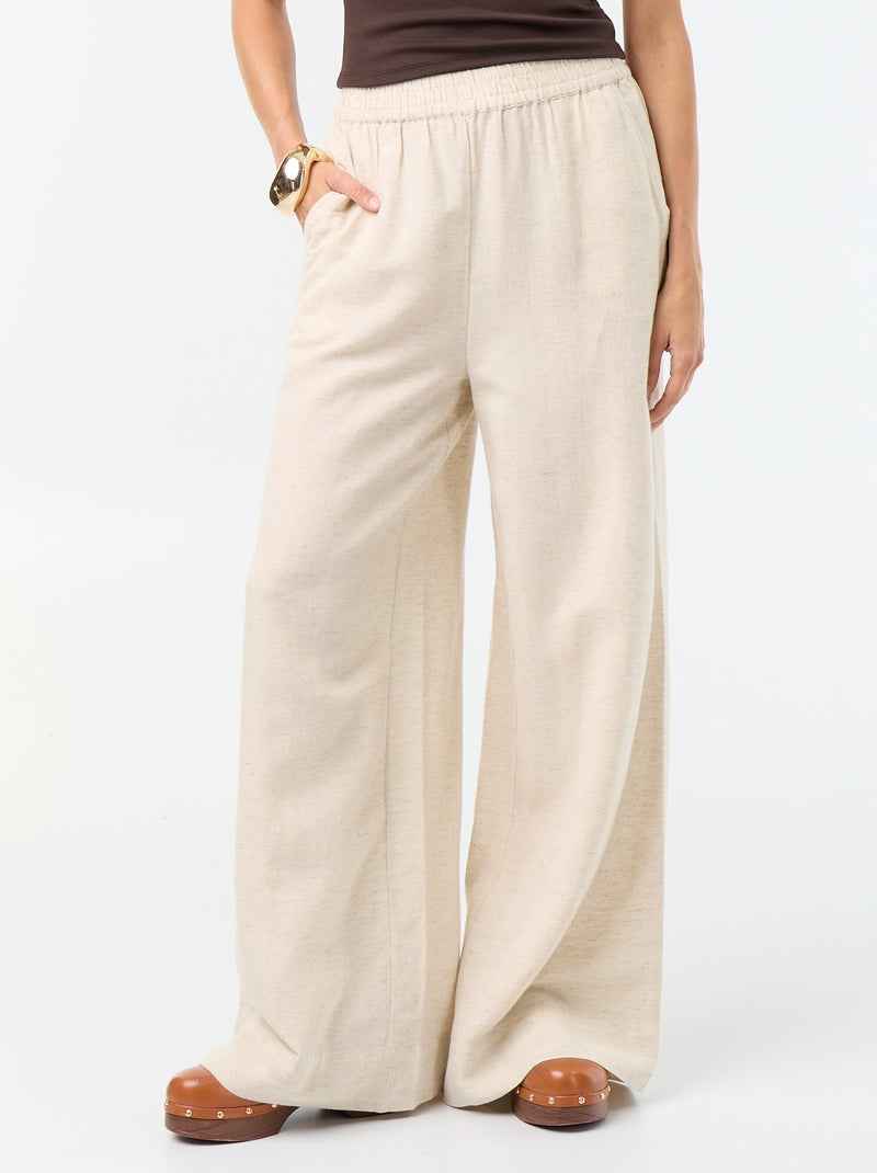 Pantalon large à la taille élastiquée Beige - Kiabi