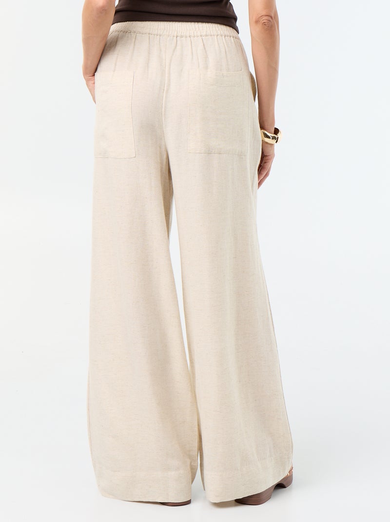Pantalon large à la taille élastiquée Beige - Kiabi