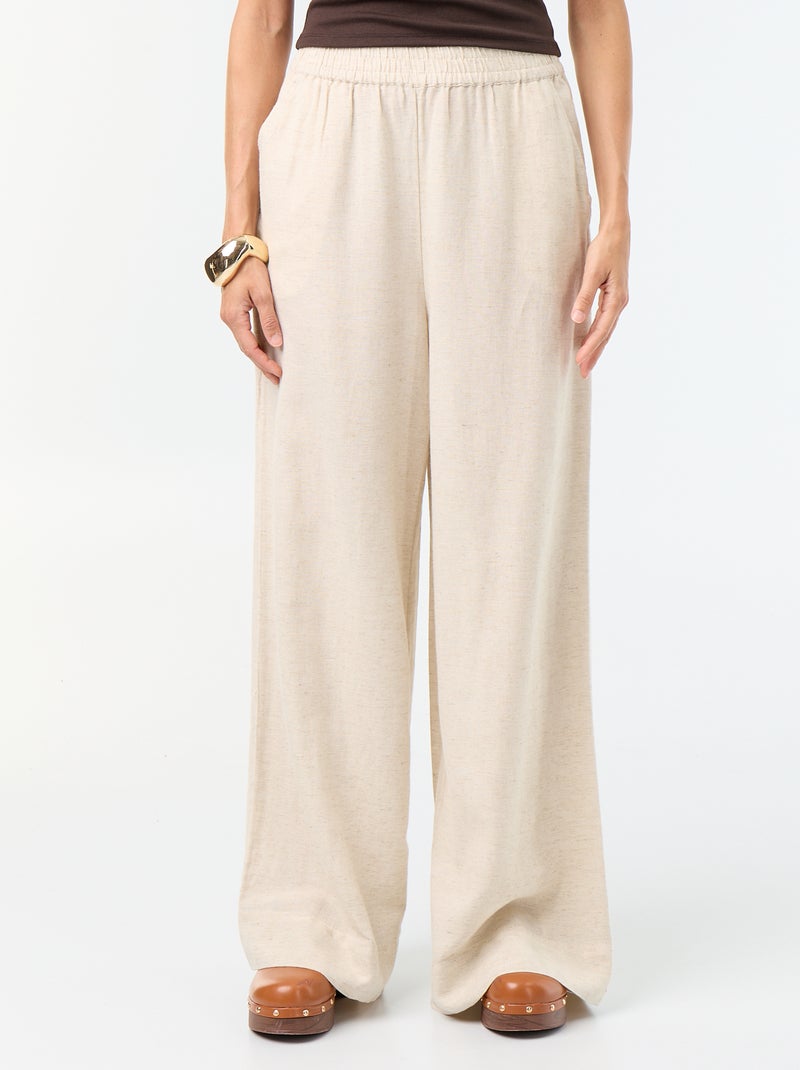 Pantalon large à la taille élastiquée Beige - Kiabi