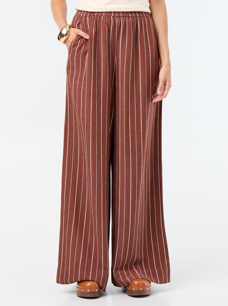 Pantalon large à la taille élastiquée Marron - Kiabi