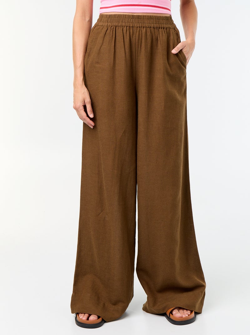 Pantalon large à la taille élastiquée Marron - Kiabi
