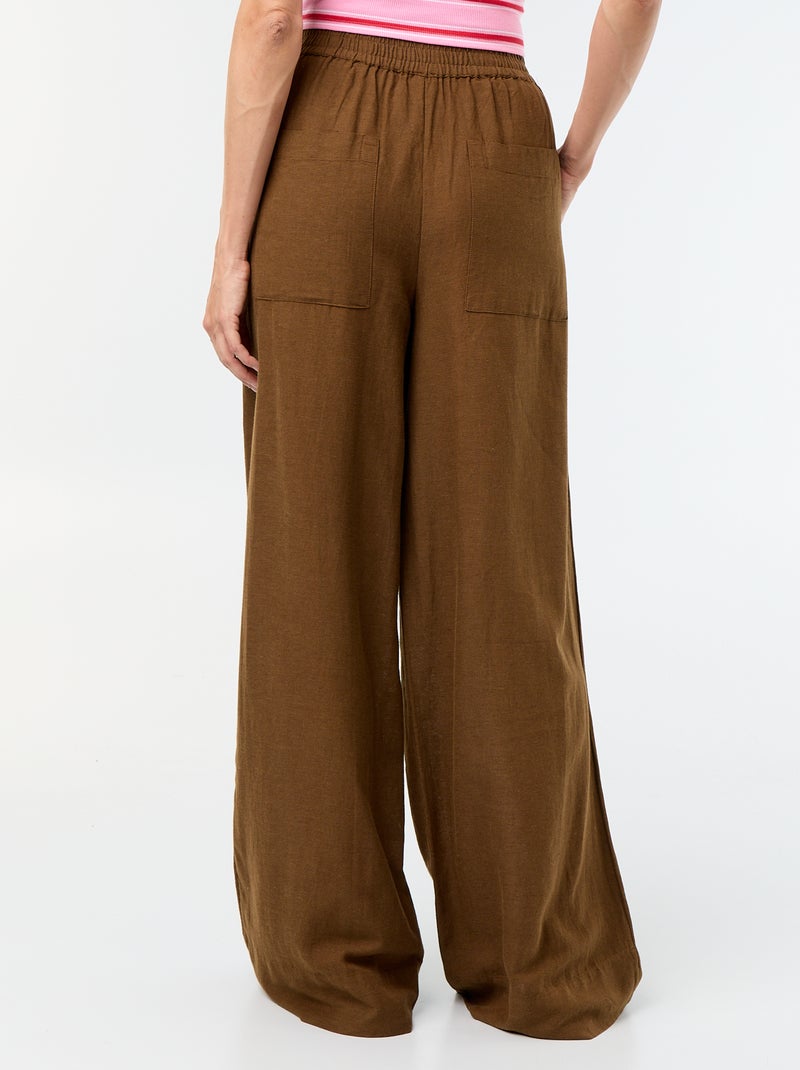 Pantalon large à la taille élastiquée Marron - Kiabi