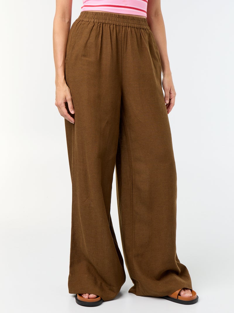 Pantalon large à la taille élastiquée Marron - Kiabi