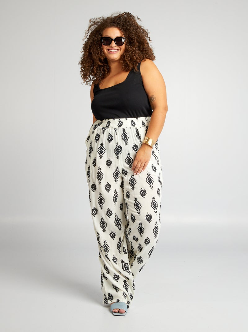 Pantalon large à motif Blanc/noir - Kiabi