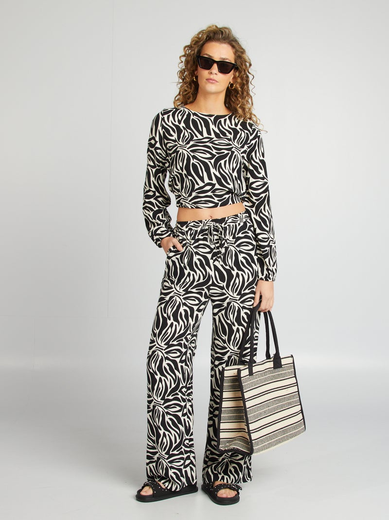 Pantalon large à motif en lin mélangé BEIGE - Kiabi