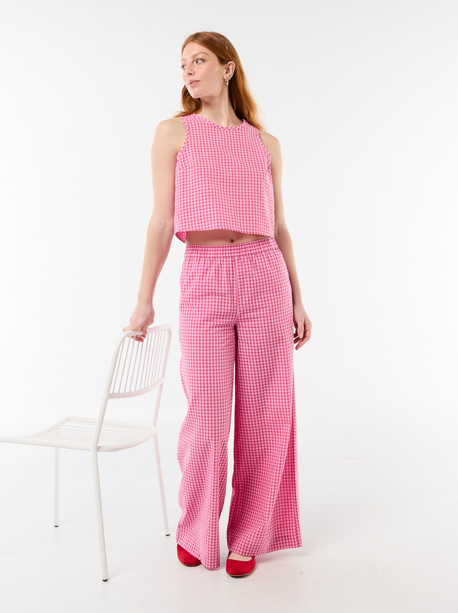 Pantalon large à motif Vichy