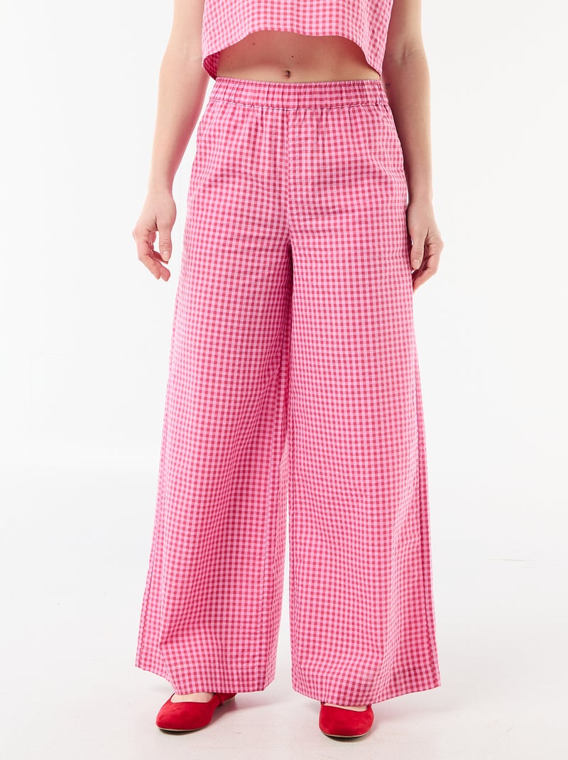 Pantalon large à motif Vichy Rose - Kiabi