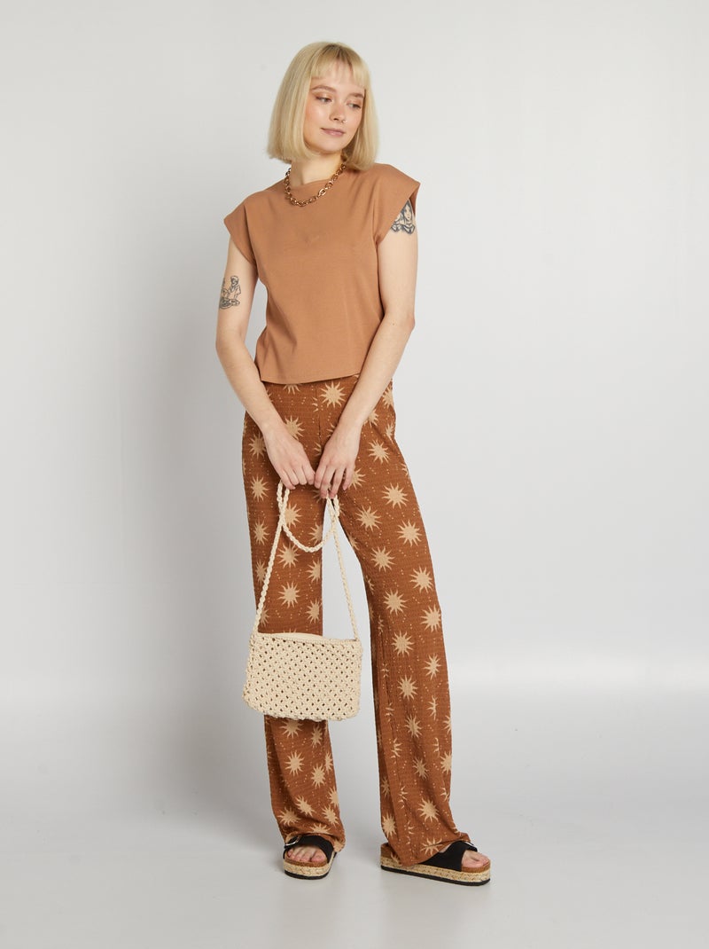 Pantalon large à motifs Marron - Kiabi