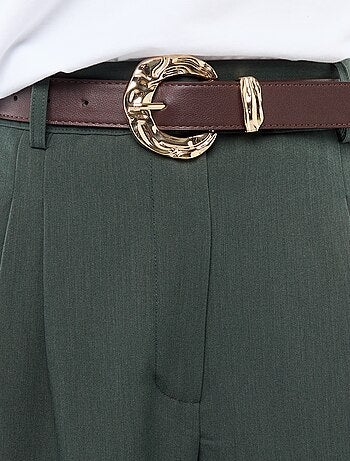 Pantalon large à pinces avec ceinture femme