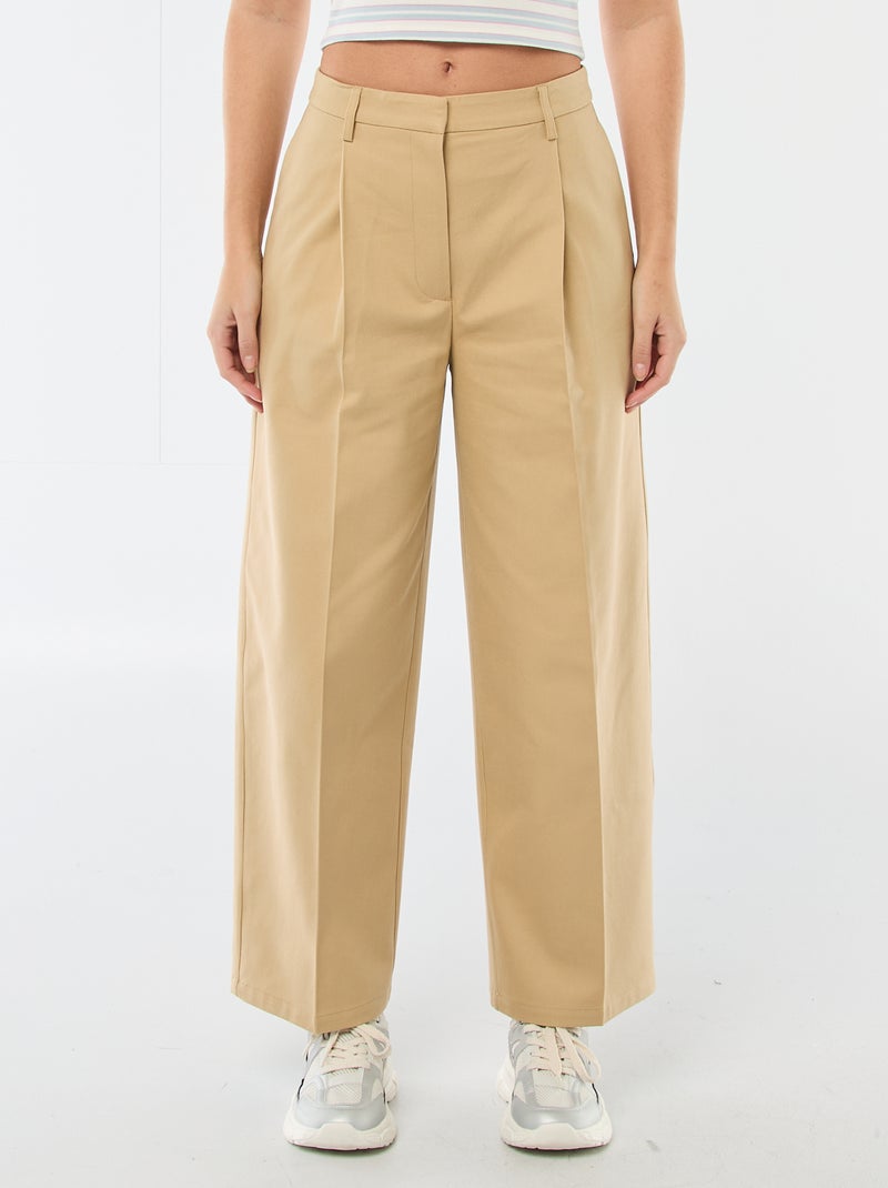 Pantalon large à pinces Beige - Kiabi