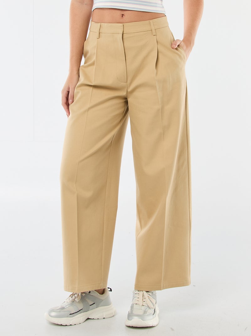 Pantalon large à pinces Beige - Kiabi
