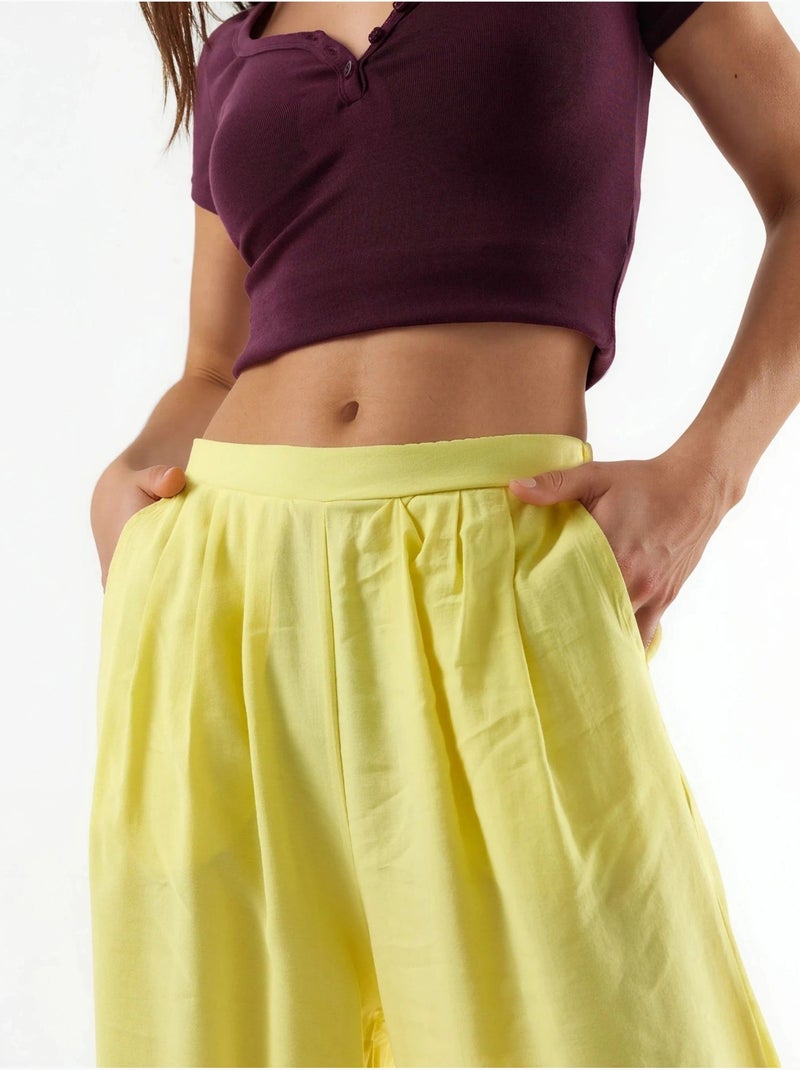 Pantalon large à pinces busem Jaune citron - Kiabi