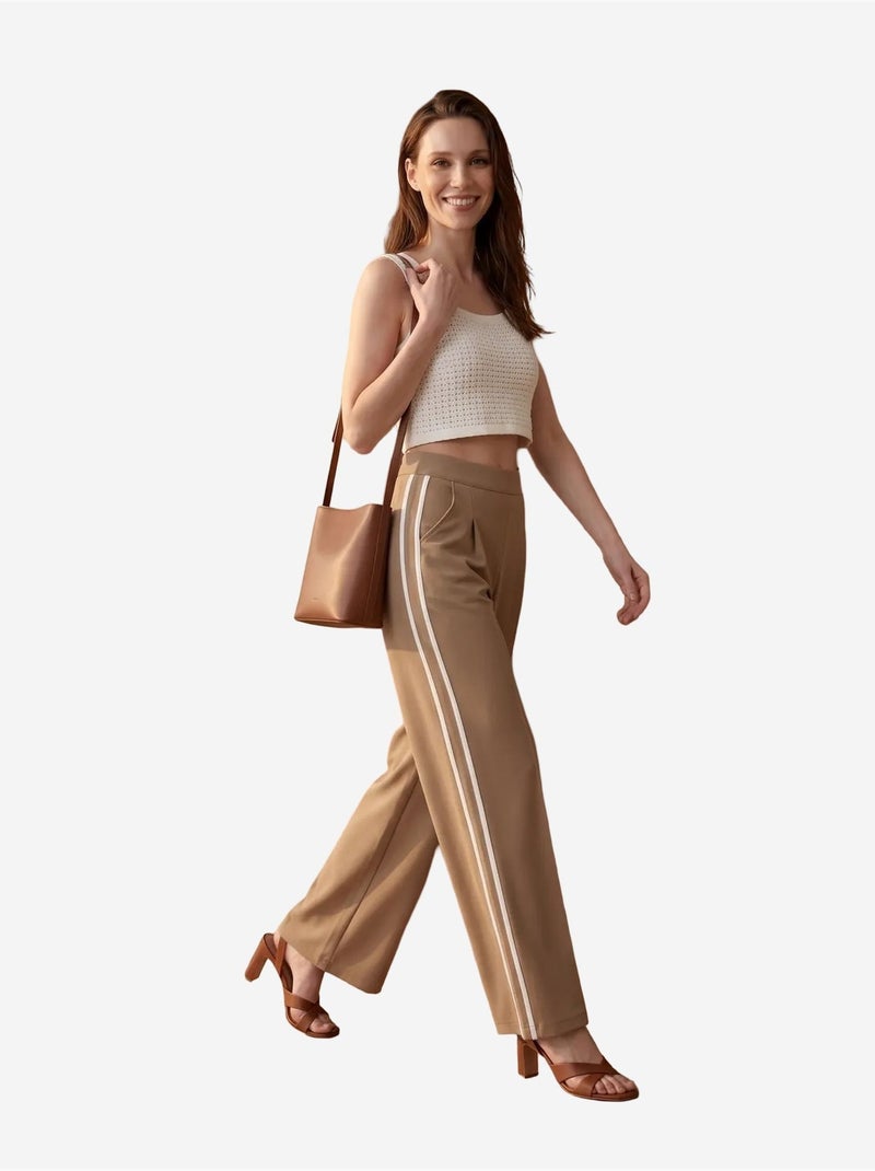Pantalon large à pinces et taille haute my fashion Camel - Kiabi