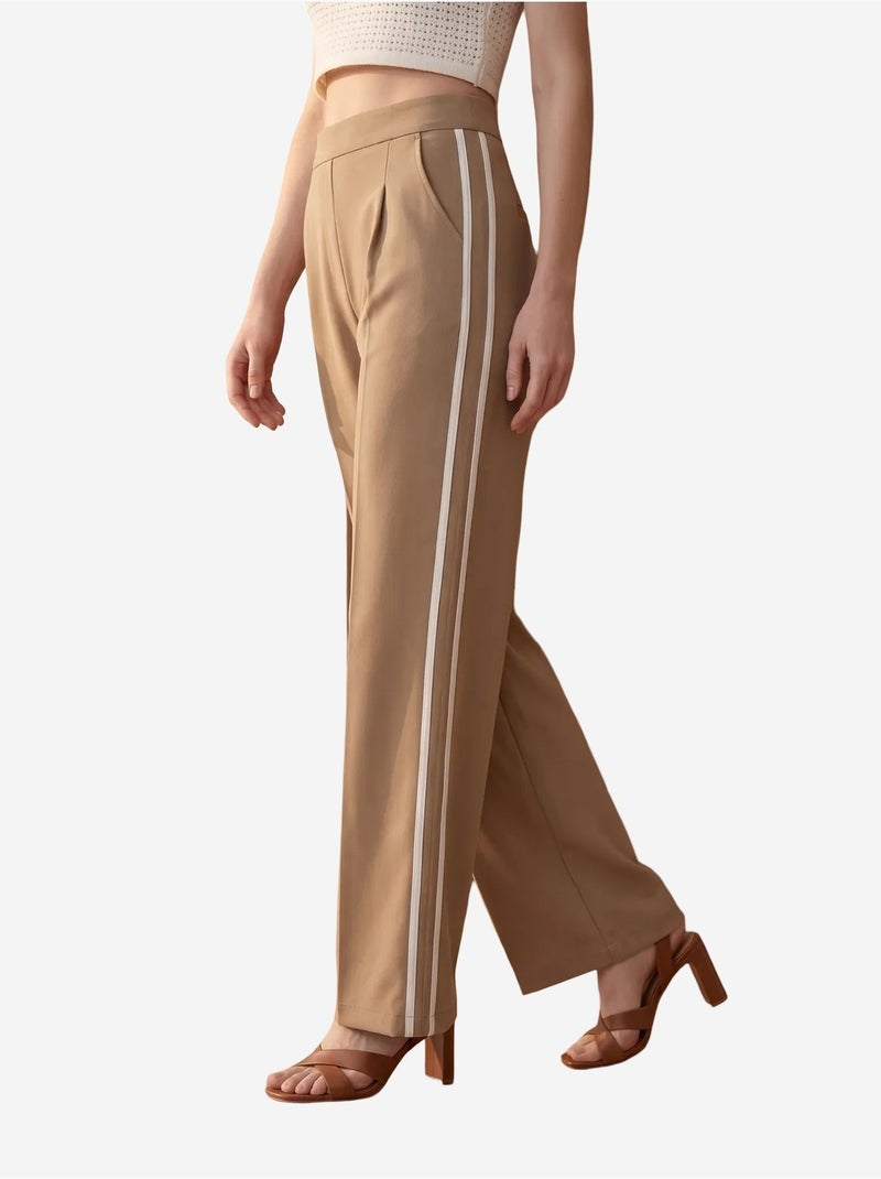 Pantalon large à pinces et taille haute my fashion Camel - Kiabi