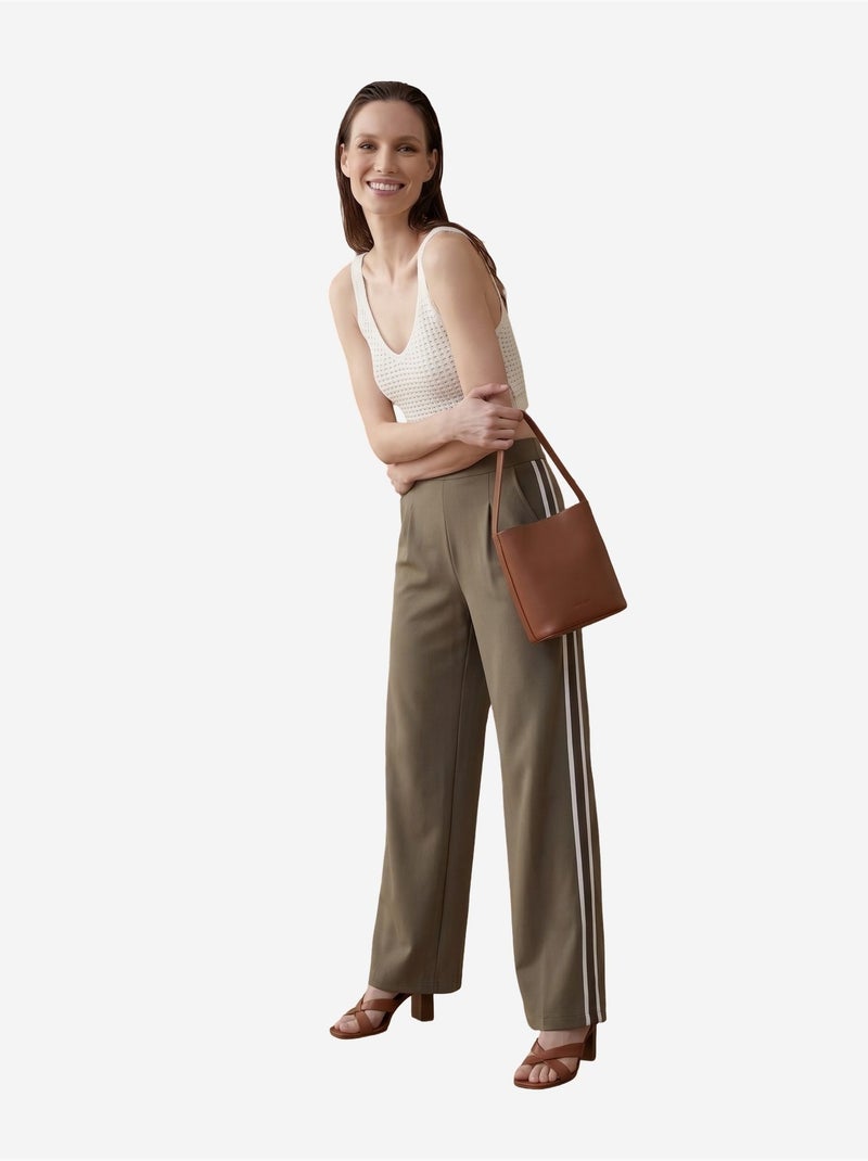 Pantalon large à pinces et taille haute my fashion Kaki - Kiabi