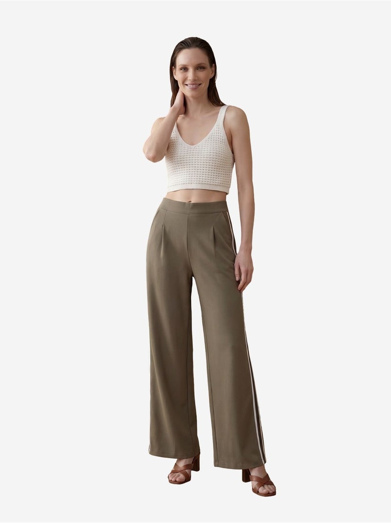 Pantalon large à pinces et taille haute my fashion Kaki - Kiabi