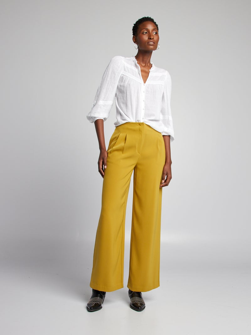 Pantalon large à pinces Moutarde - Kiabi