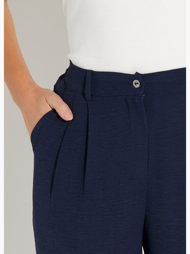 Pantalon large à pinces taille élastiquée - afibel Bleu marine - Kiabi
