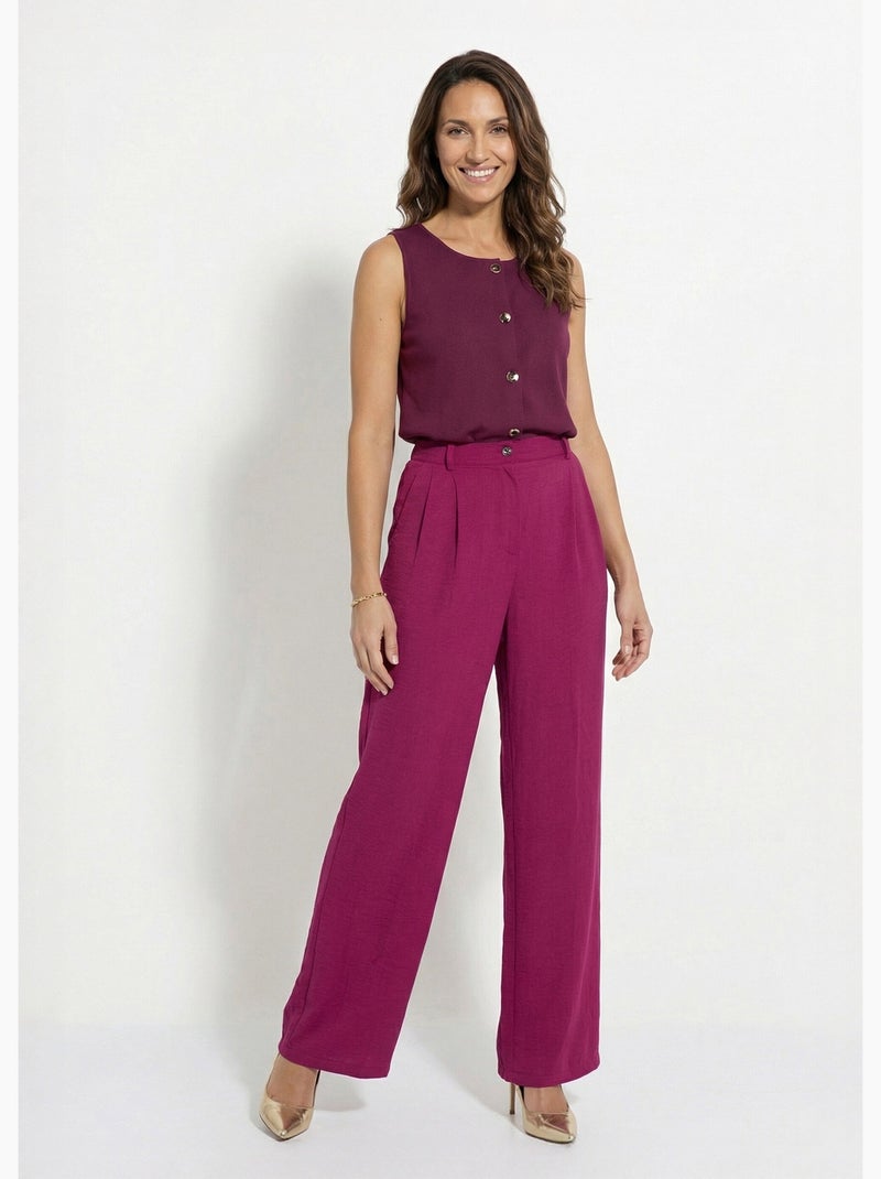 Pantalon large à pinces taille élastiquée - afibel Prune - Kiabi